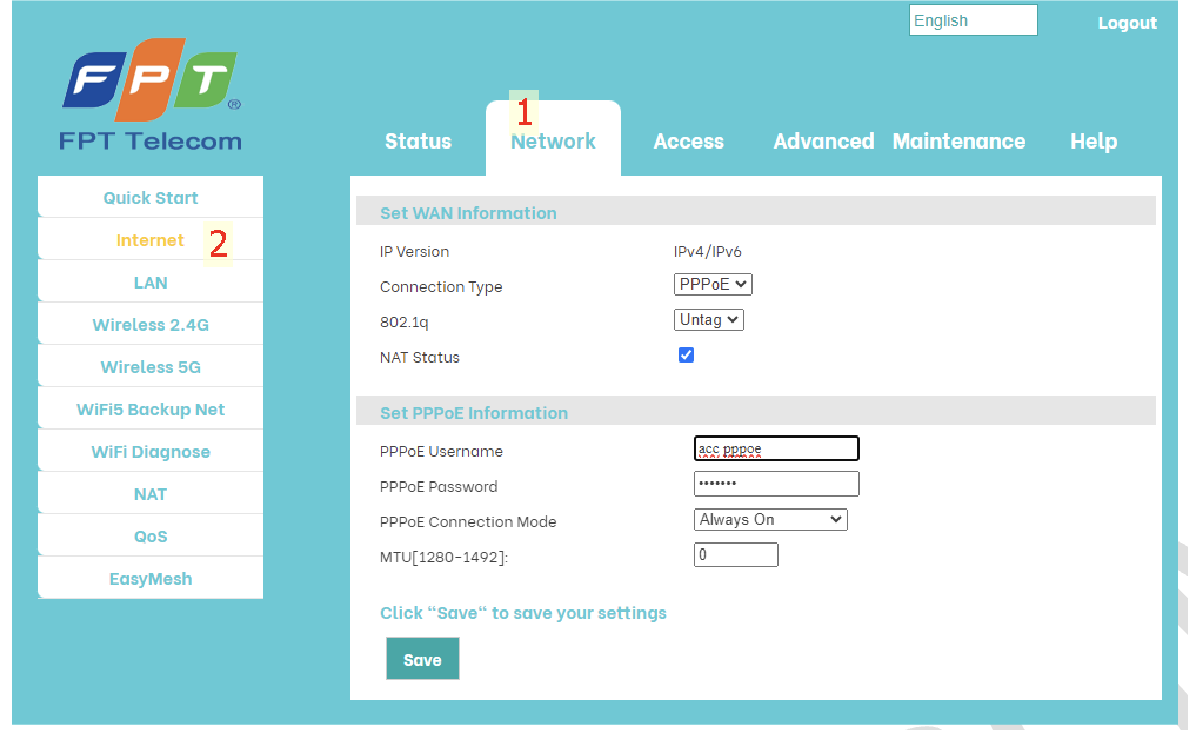 INTERNET ax3000hv2 cấu hình INTERNET